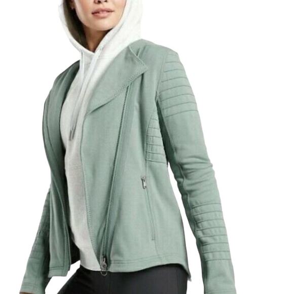 Athleta Full Asymmetrical Zip Moto Jacket Minimalist Gray Textured Details M - Picture 2 of 16